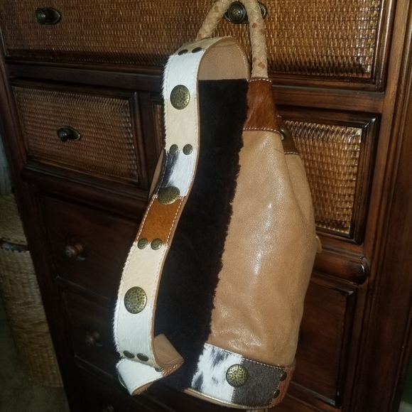 Bridget Shuster Genuine Leather Studded Fringed Multicolor Backpack - Picture 5 of 12